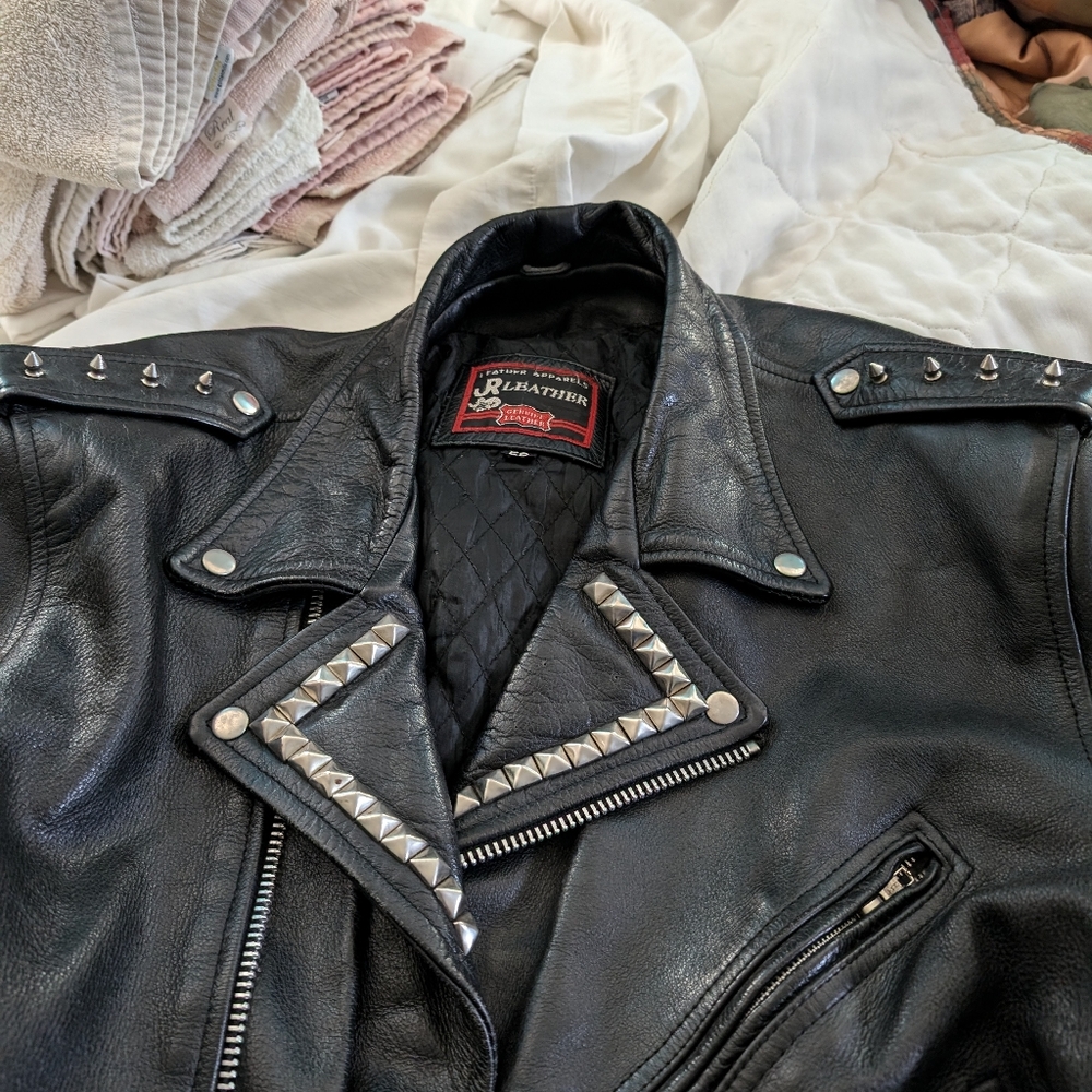 JR leather men's Leather biker jacket  black size 56